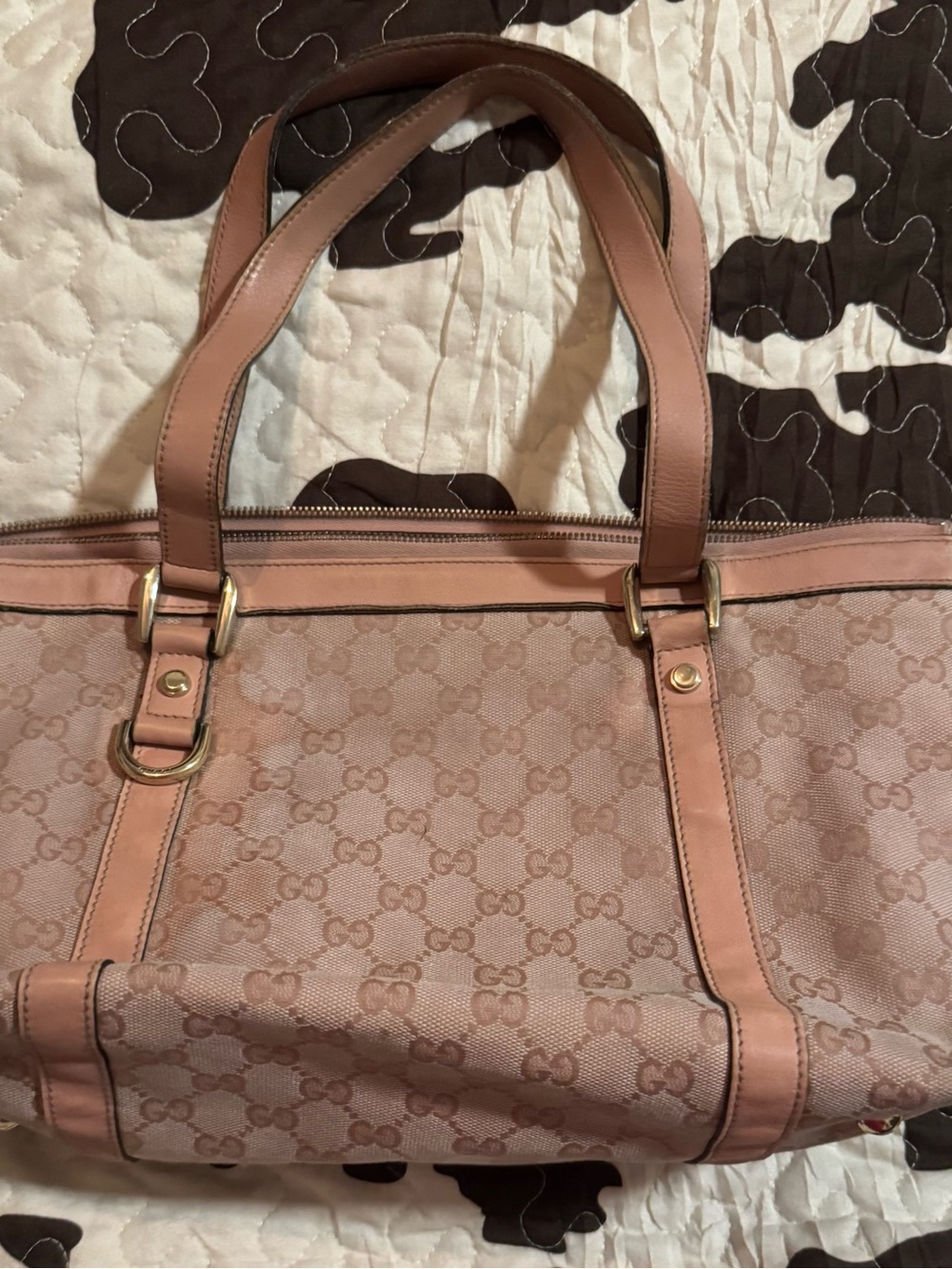 Gucci Crystal Abbey Monogram Canvas Tote with Leather Trim - Picture 2 of 16